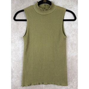 NWT Willow + Root Sleeveless Top Women Size Small Aloe Green Mock‎ Neck Smocked